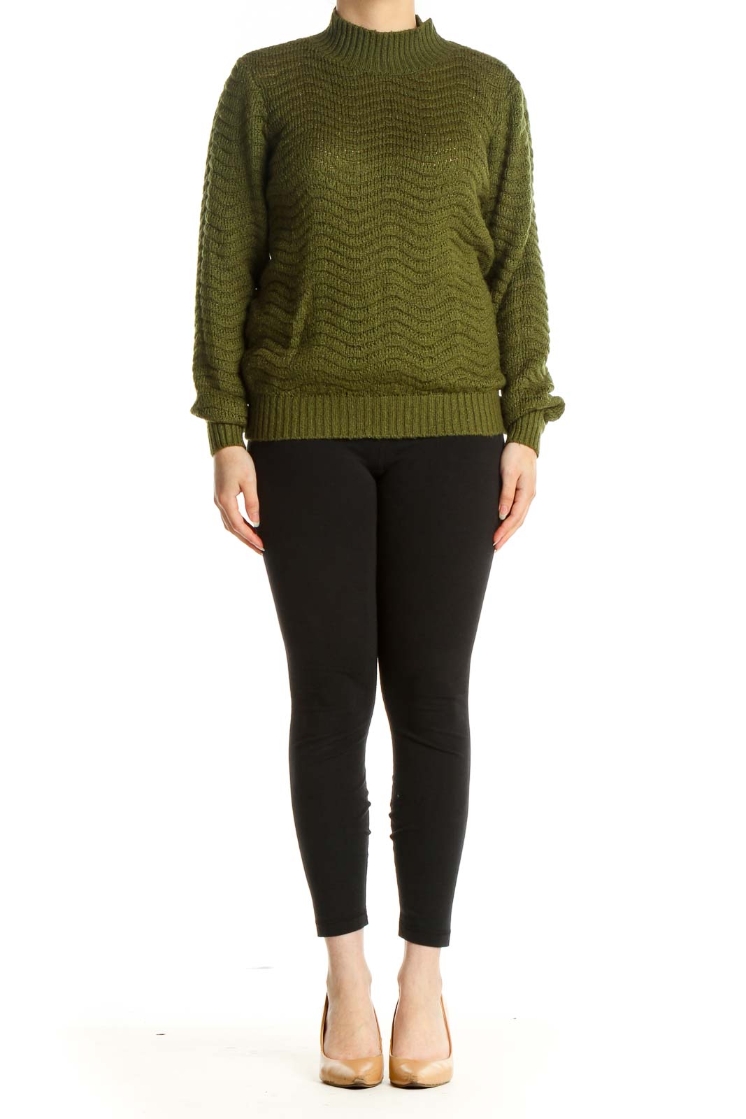 Green Textured All Day Wear Sweater