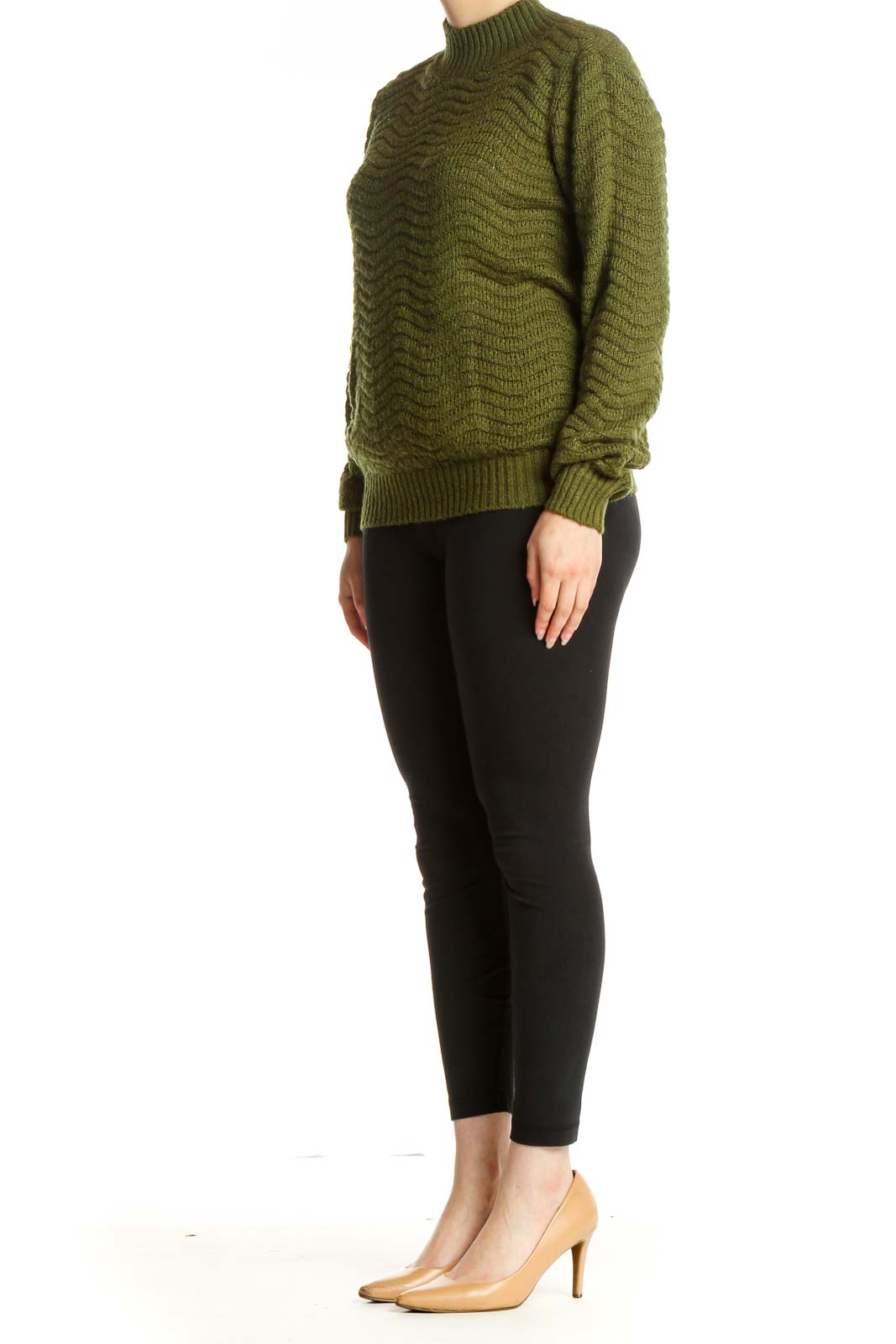 Green Textured All Day Wear Sweater