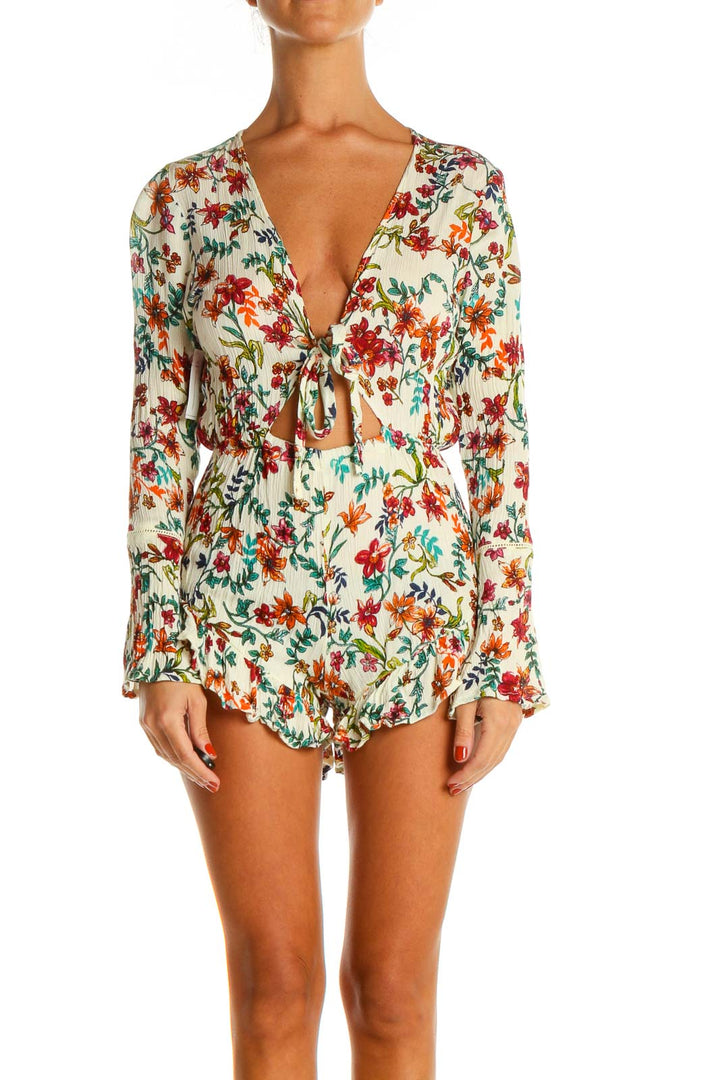 Green Brown Red Floral Romper