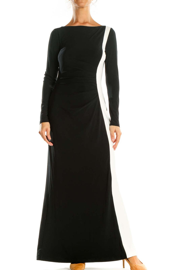 Black Solid Cocktail Column Dress