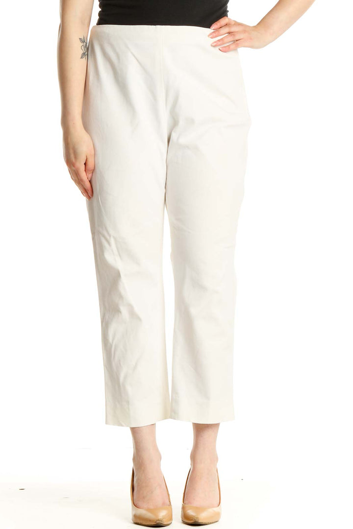 White Solid Casual Trousers