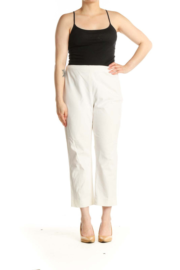 White Solid Casual Trousers