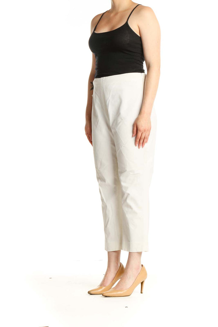 White Solid Casual Trousers