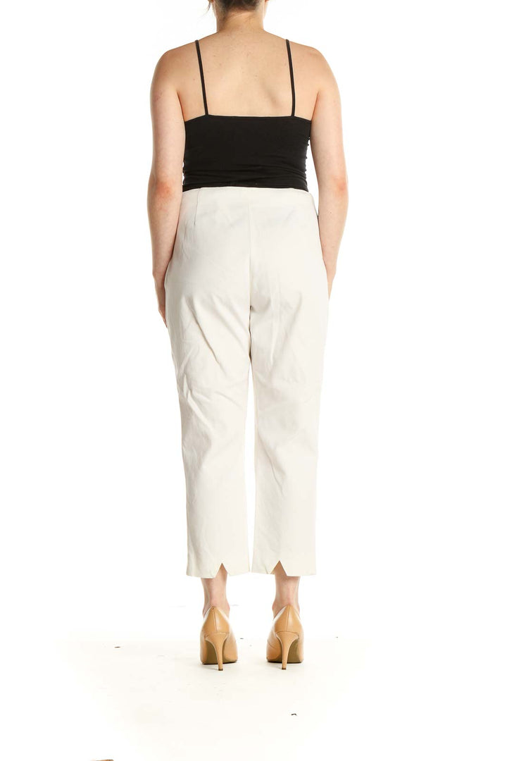 White Solid Casual Trousers