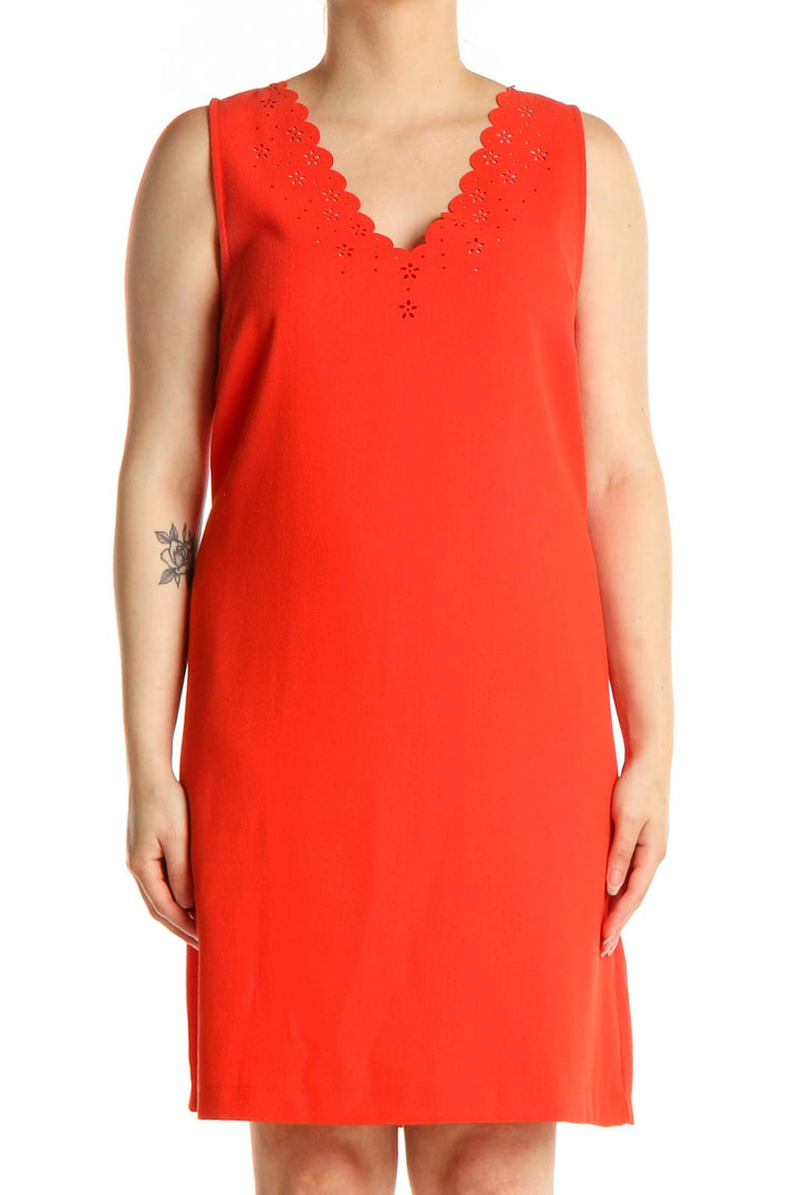 Red Solid Day Sheath Dress