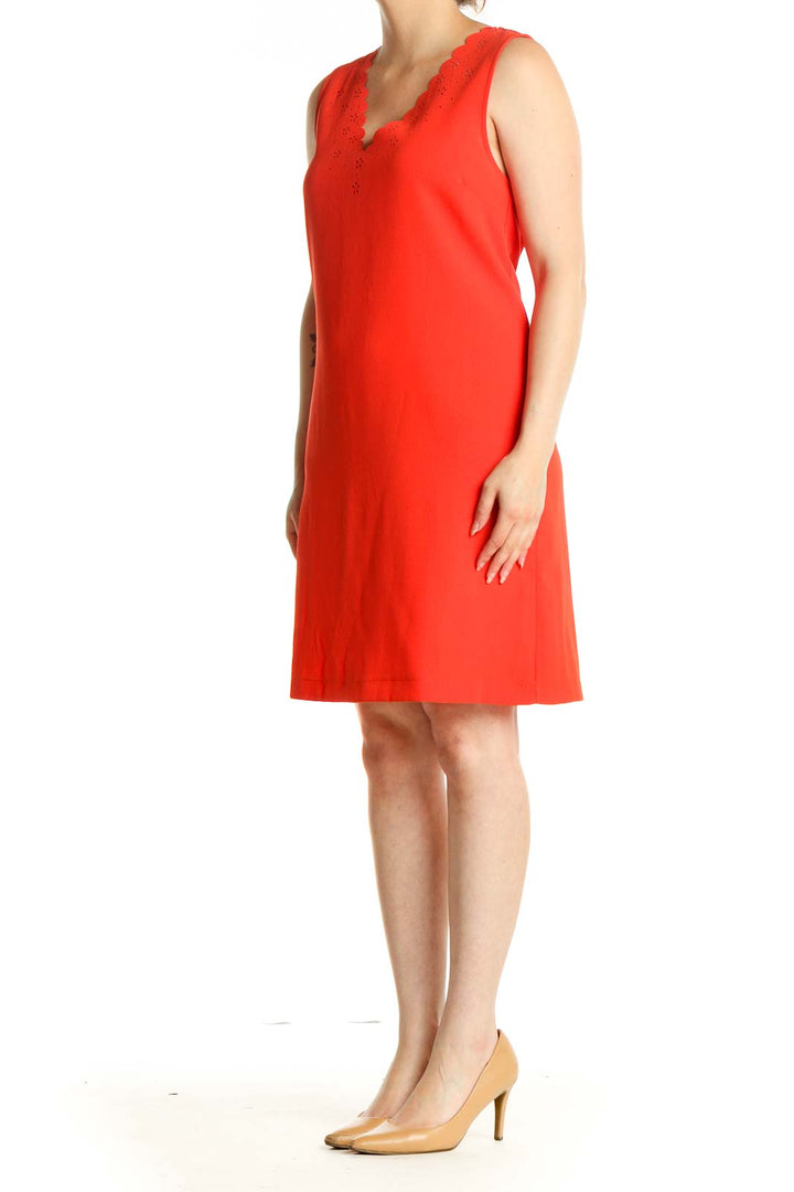 Red Solid Day Sheath Dress