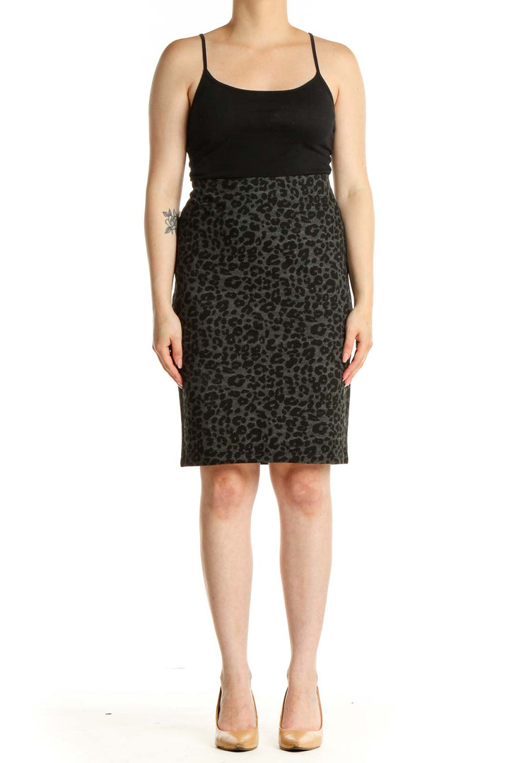 Black Animal Print Classic Pencil Skirt