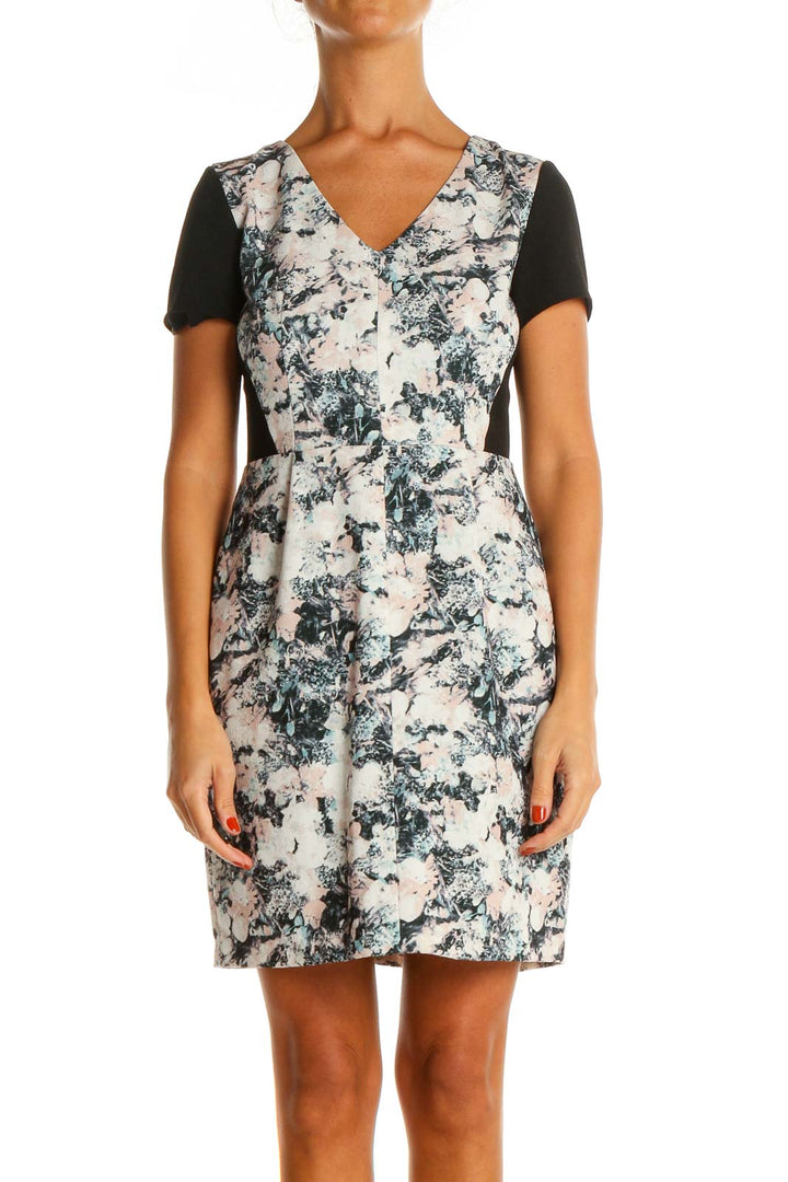 Beige Printed Day Sheath Dress