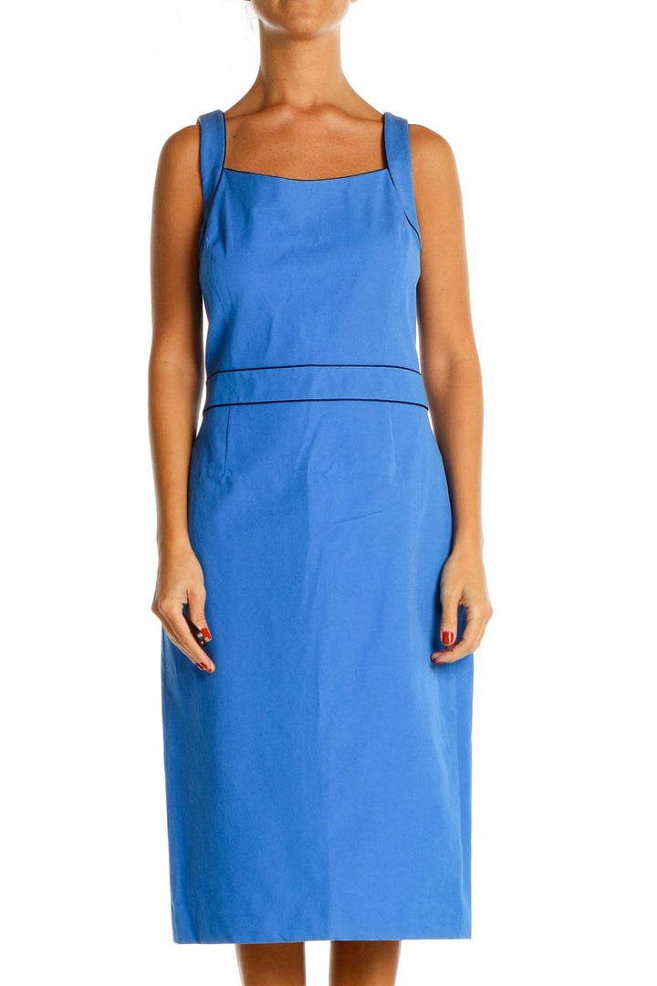 Blue Solid Classic Sheath Dress