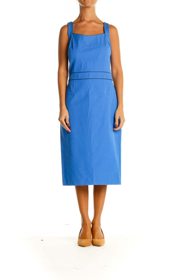 Blue Solid Classic Sheath Dress