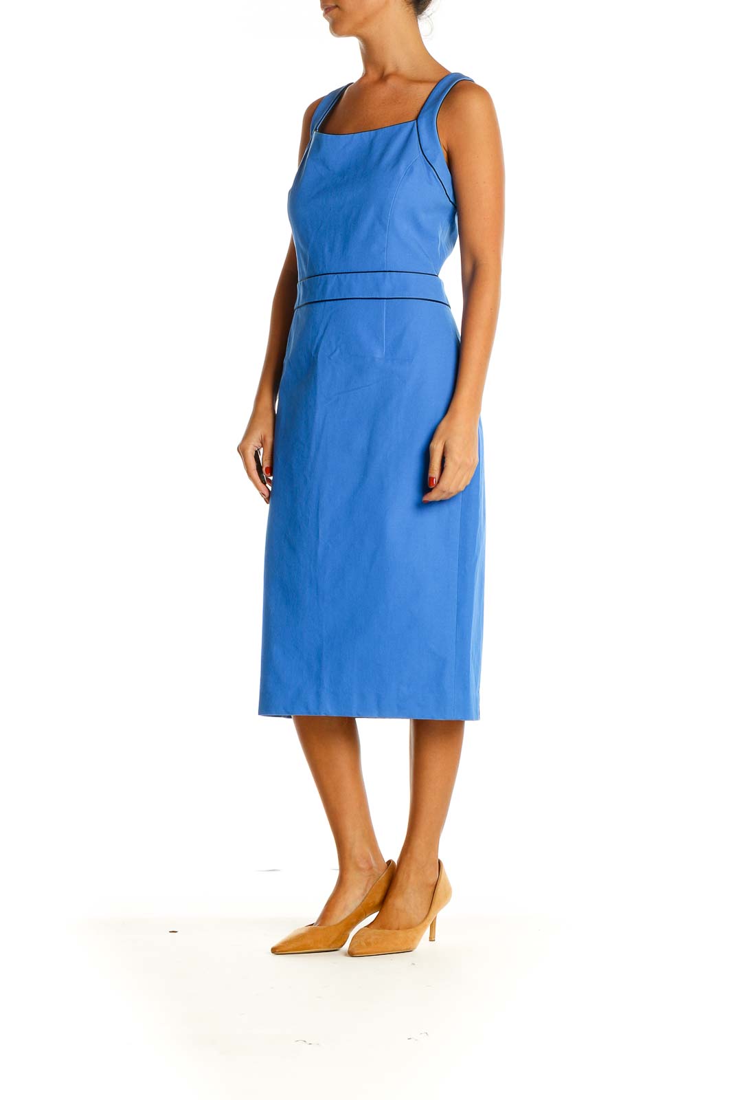 Blue Solid Classic Sheath Dress