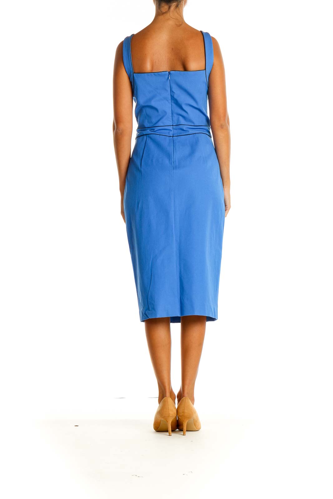 Blue Solid Classic Sheath Dress