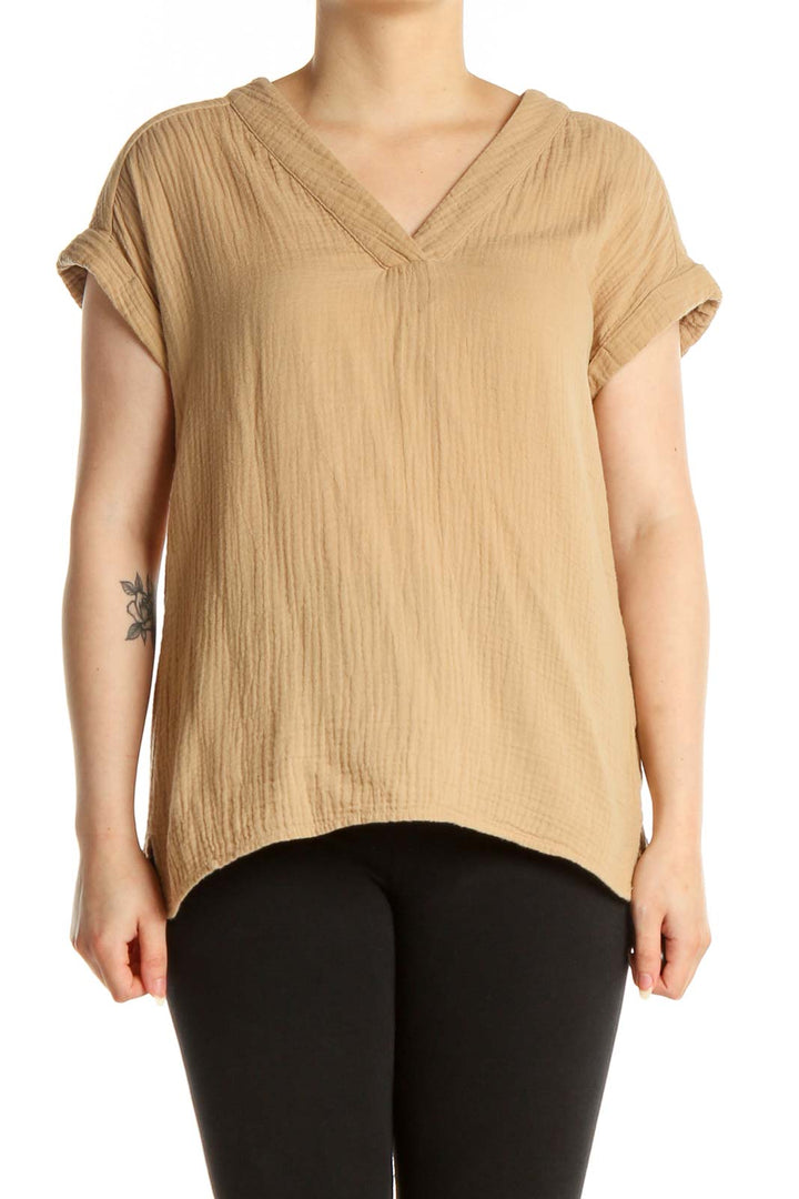 Beige Solid All Day Wear T-Shirt