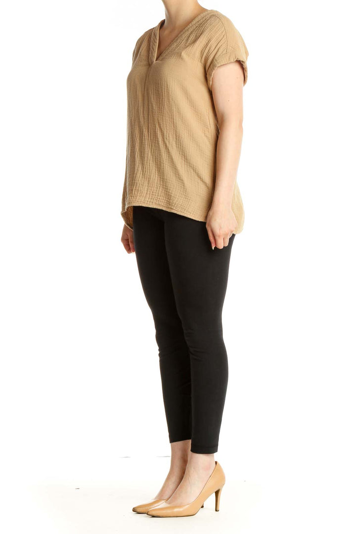 Beige Solid All Day Wear T-Shirt