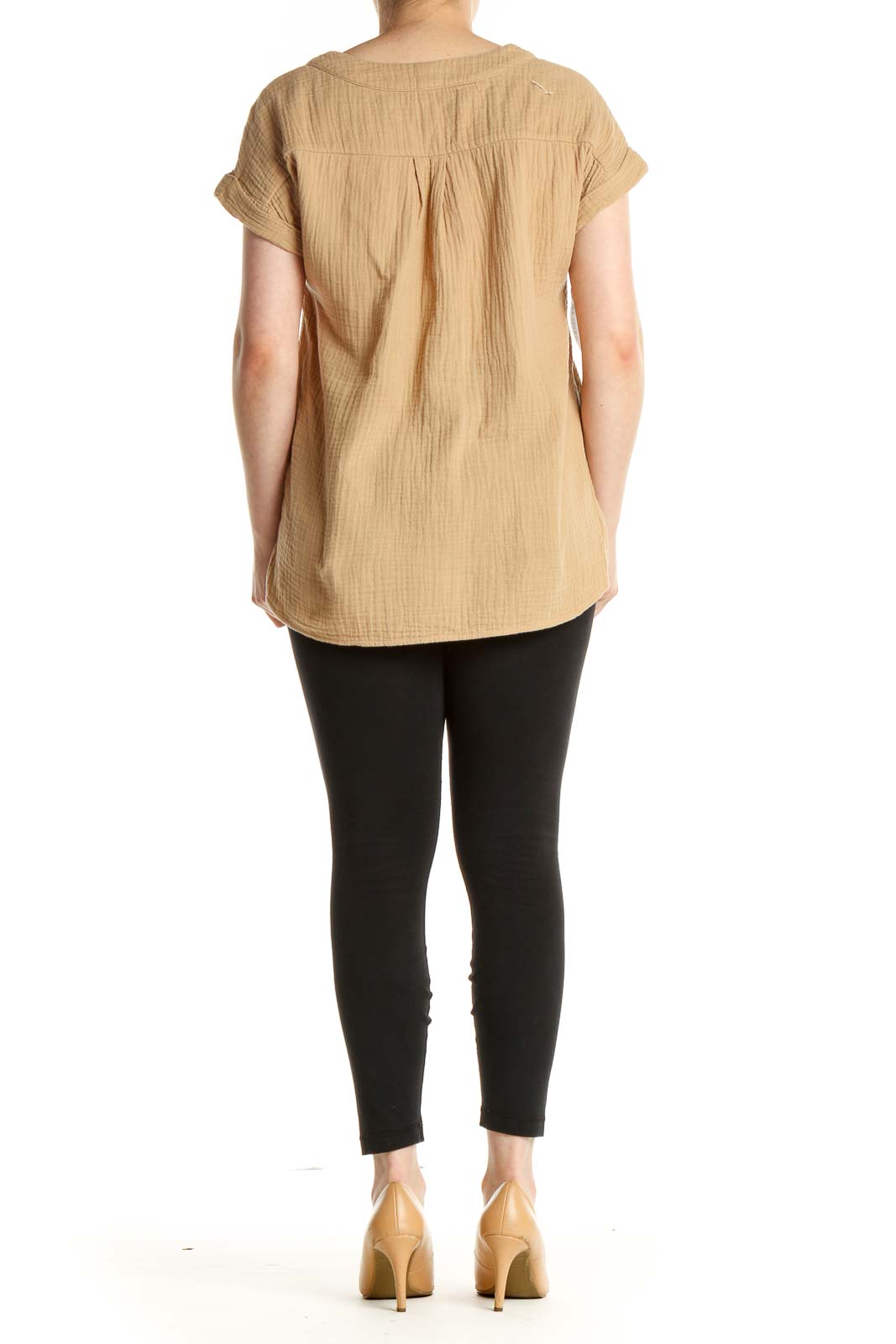 Beige Solid All Day Wear T-Shirt