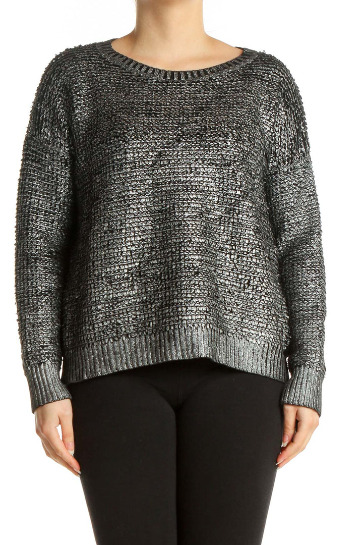 Gray Textured Casual Sweater