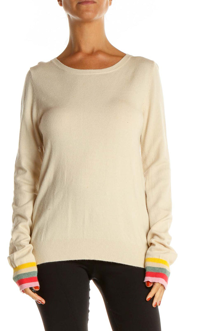 Beige Solid All Day Wear Sweater