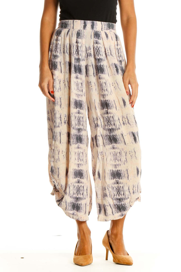 Beige Tie And Dye Holiday Culottes Pants