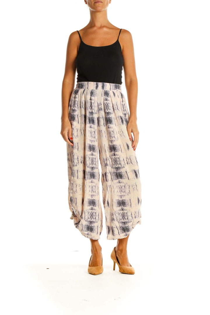 Beige Tie And Dye Holiday Culottes Pants