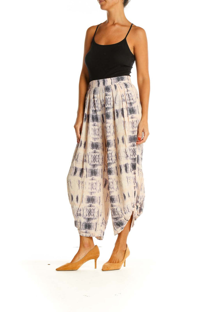 Beige Tie And Dye Holiday Culottes Pants