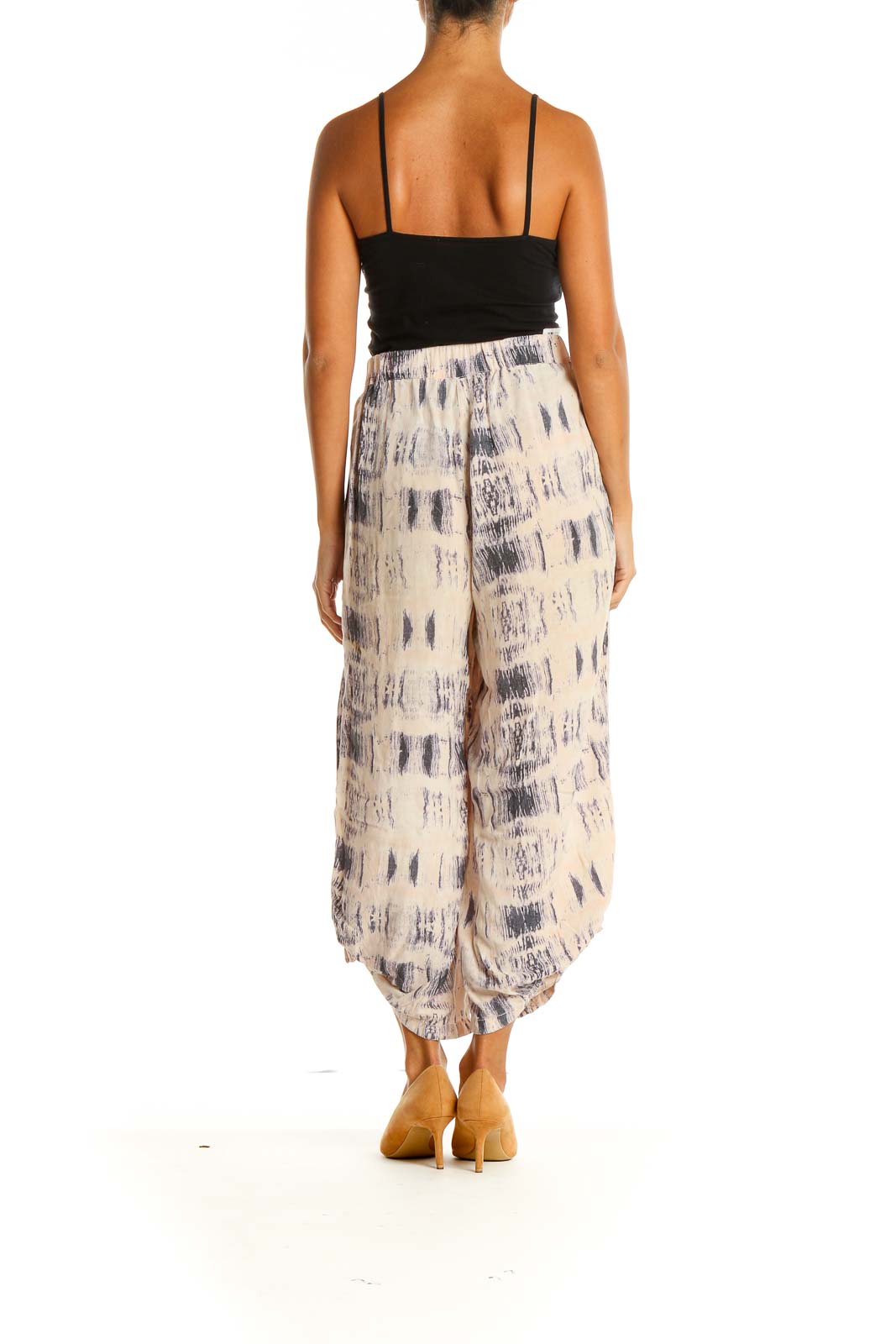 Beige Tie And Dye Holiday Culottes Pants