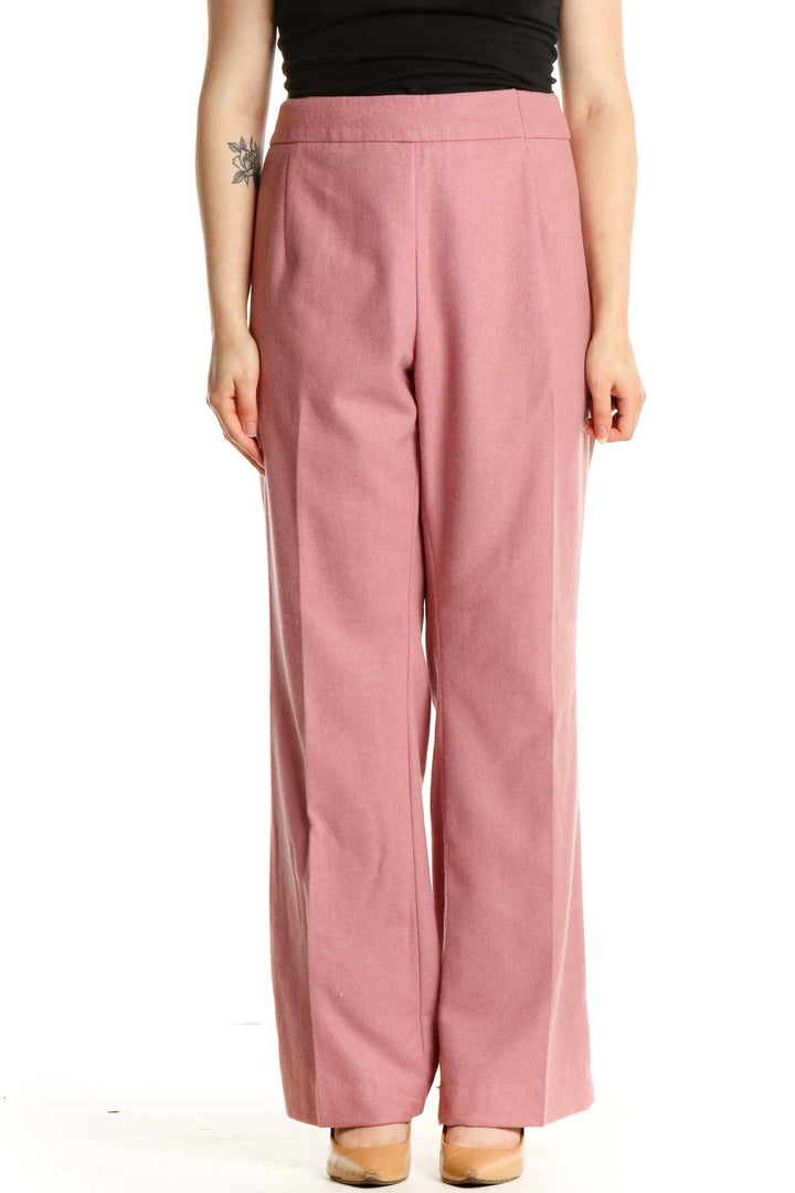 Pink Solid Casual Trousers