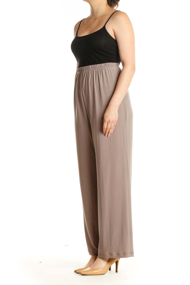 Beige Solid Casual Pants