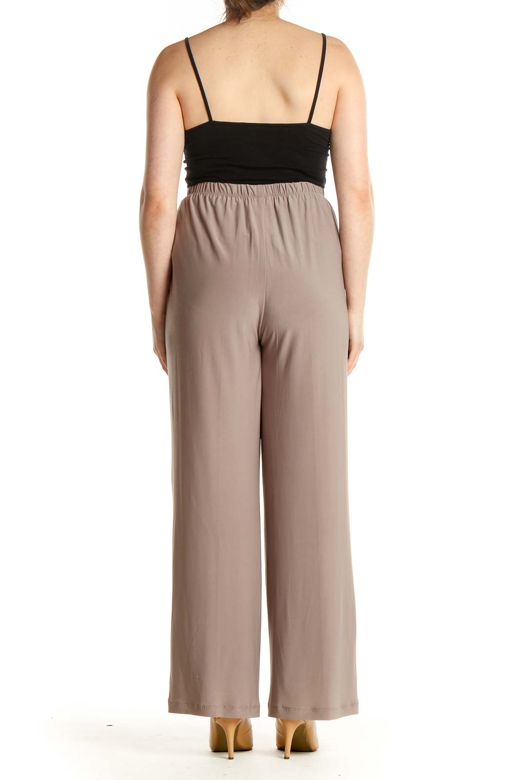 Beige Solid Casual Pants