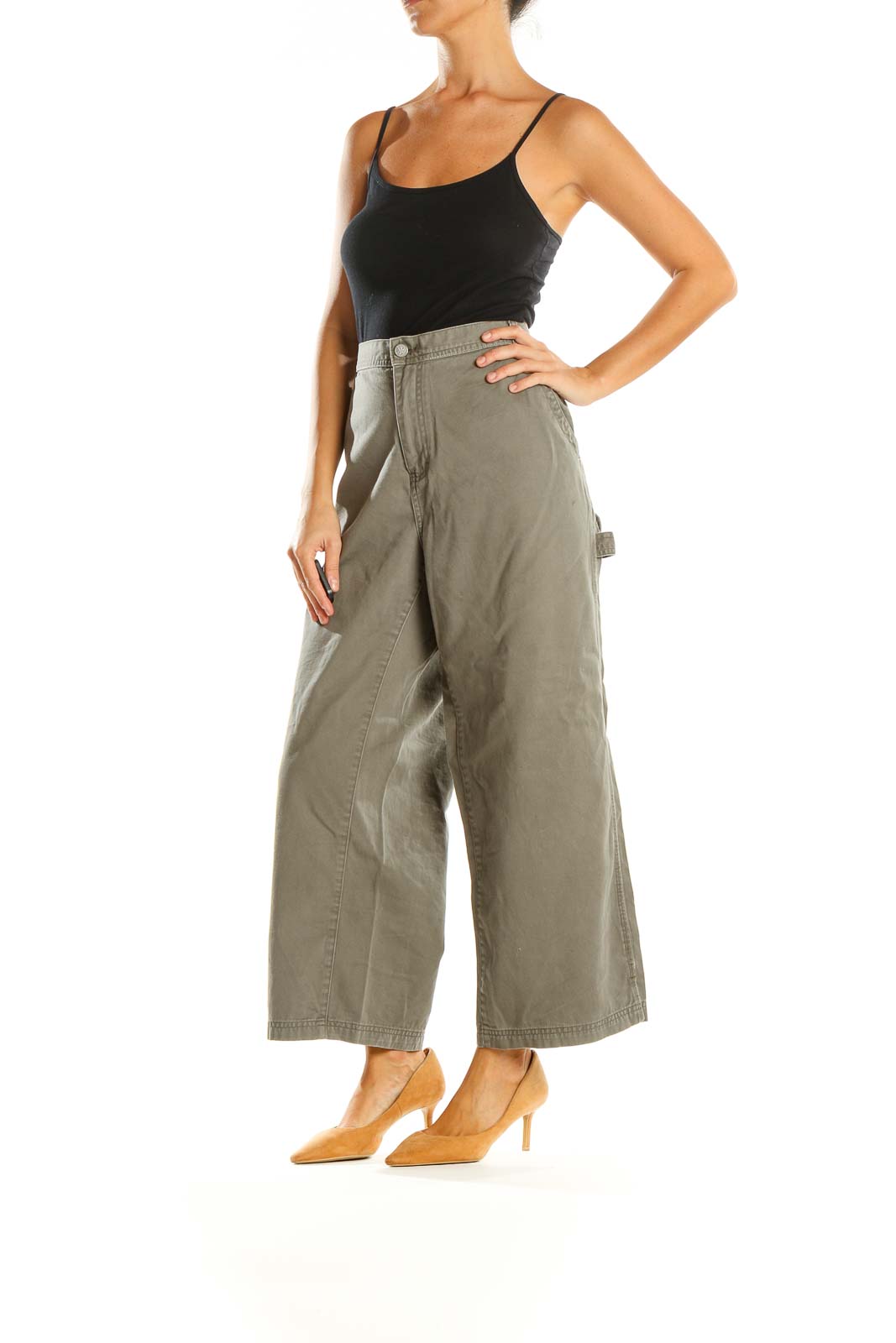 Gray Solid Casual Palazzo Pants