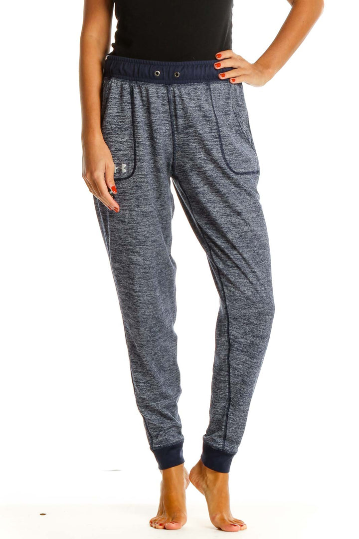 Blue Textured Casual Sweatpants