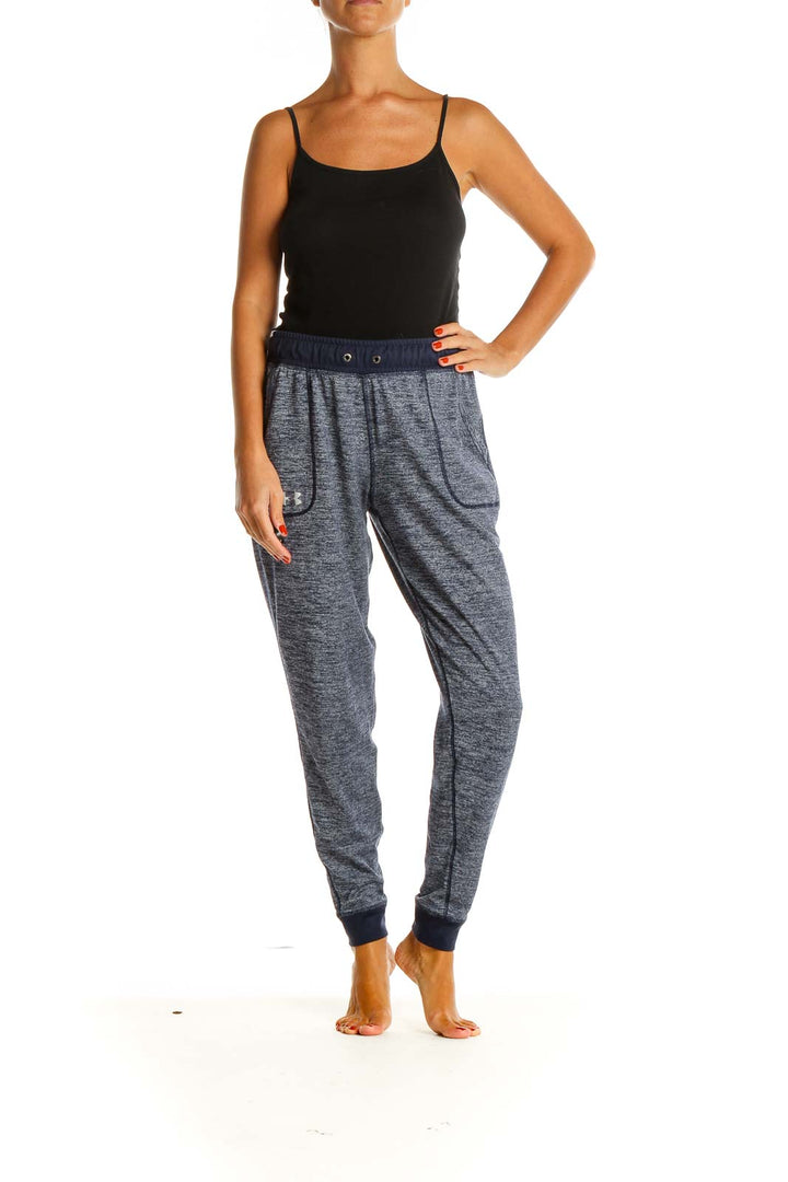 Blue Textured Casual Sweatpants