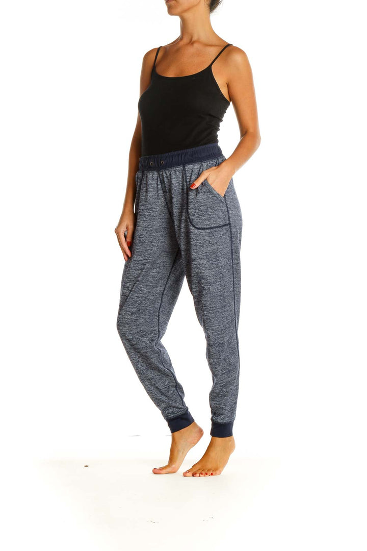 Blue Textured Casual Sweatpants