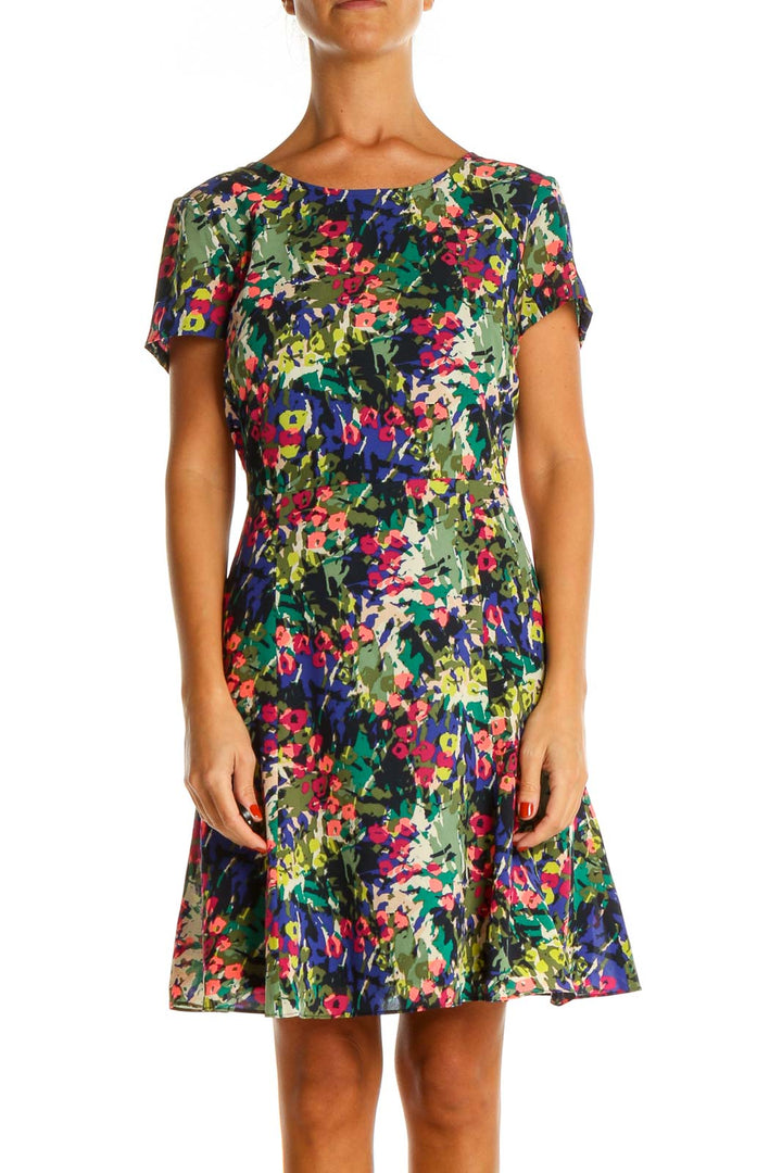 Green Floral Print Cocktail Fit & Flare Dress