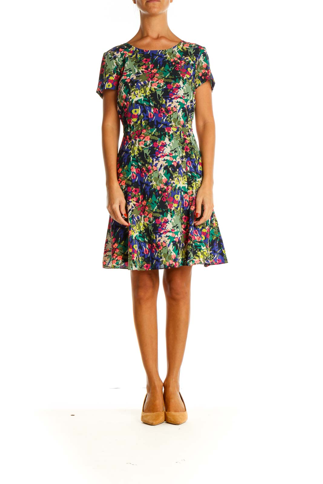 Green Floral Print Cocktail Fit & Flare Dress