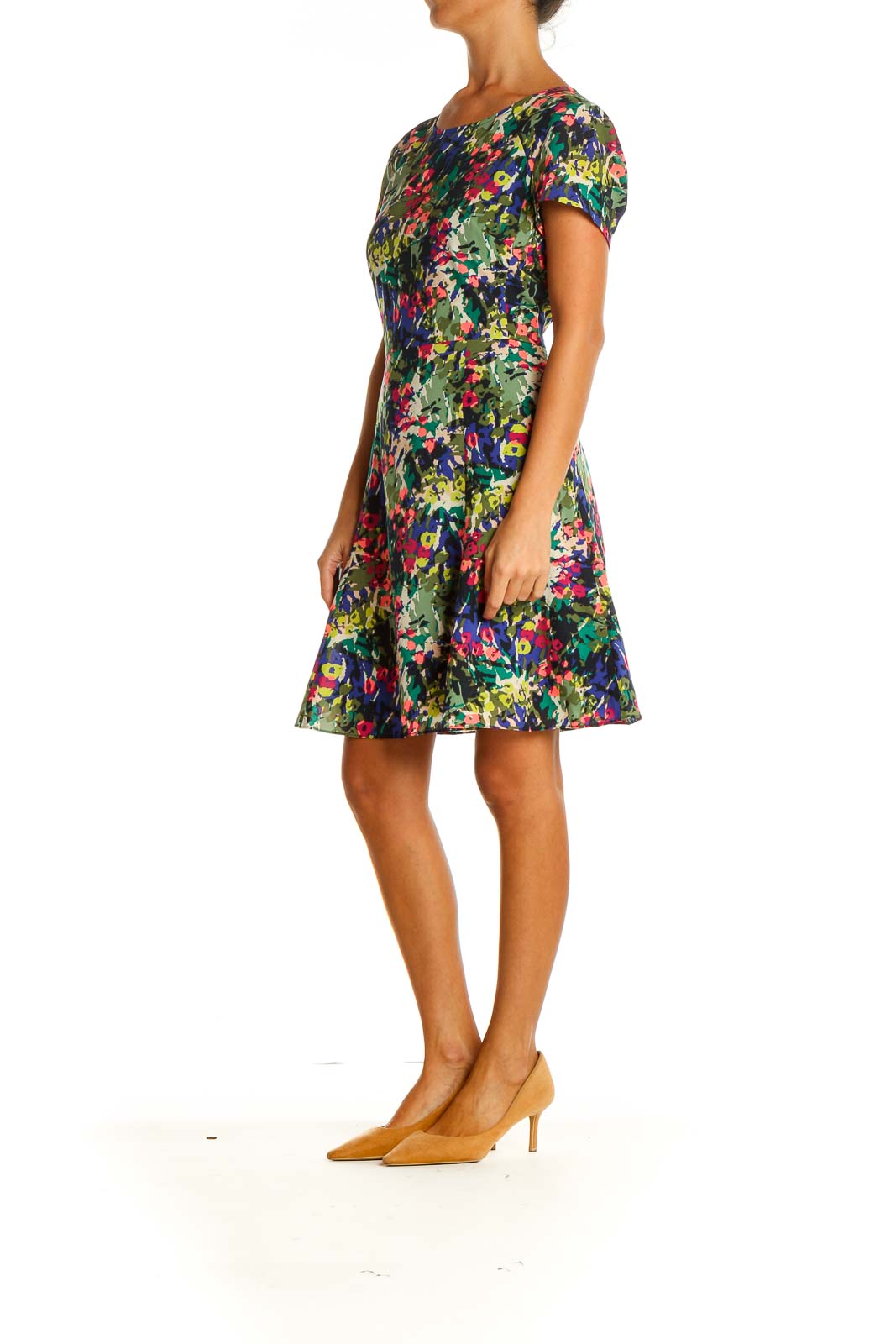 Green Floral Print Cocktail Fit & Flare Dress