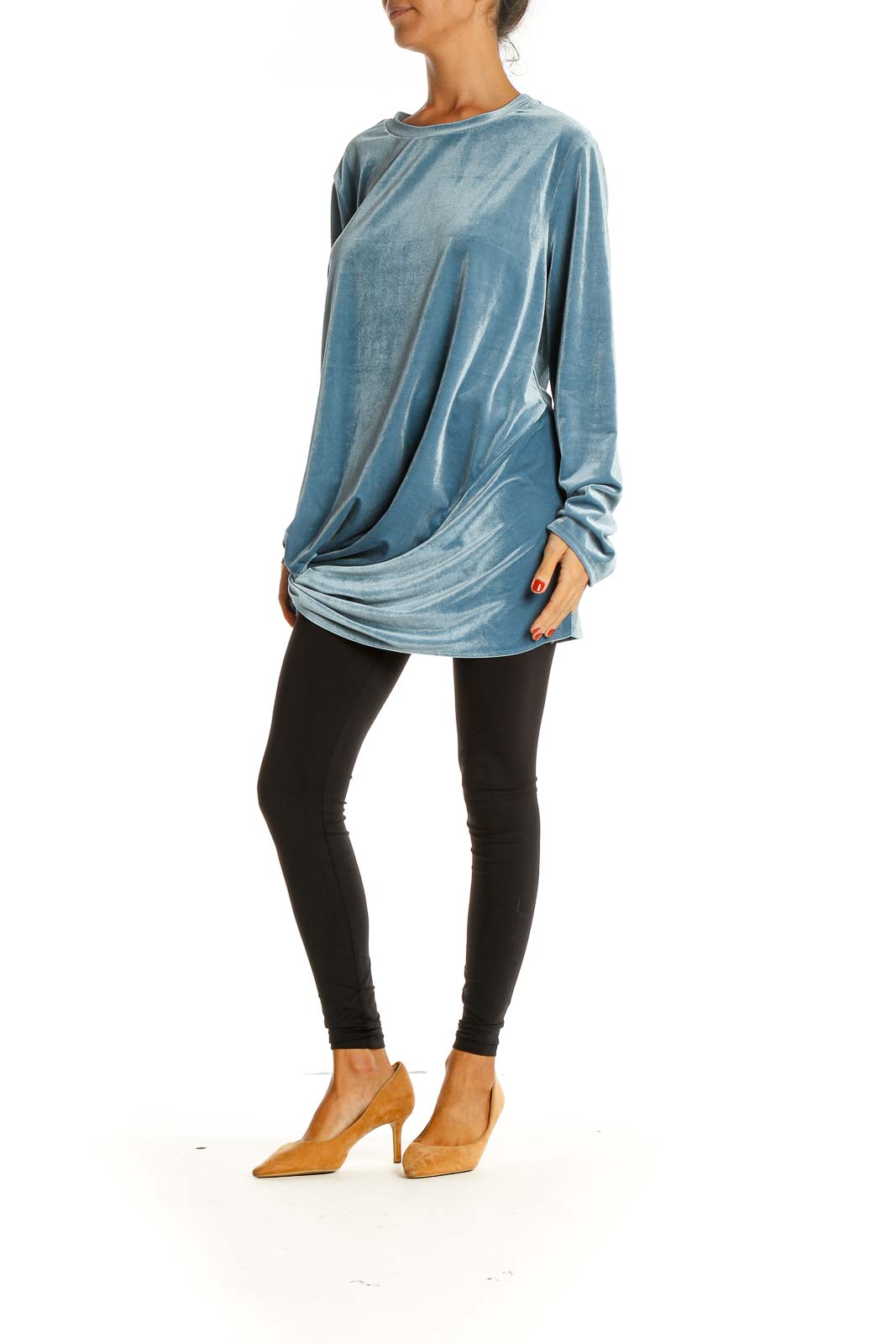 Blue Solid Velour Shirt