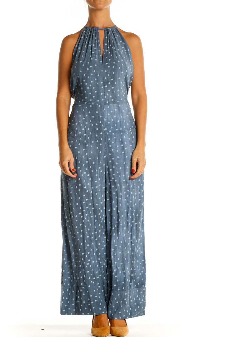 Blue Cocktail Polka Dot Fit & Flare Jumpsuit