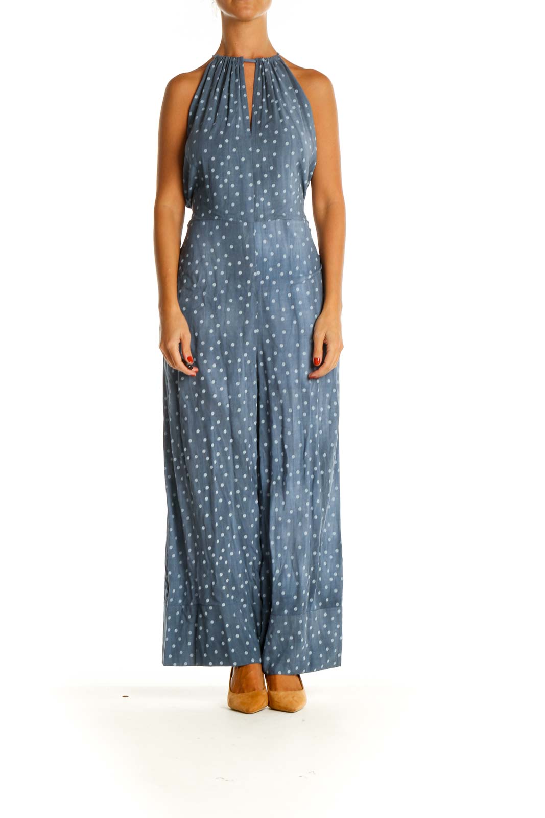 Blue Cocktail Polka Dot Fit & Flare Jumpsuit