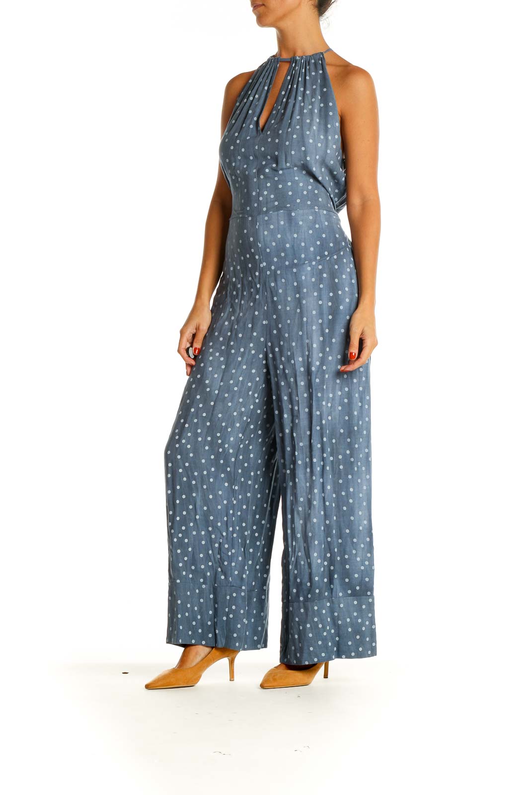 Blue Cocktail Polka Dot Fit & Flare Jumpsuit