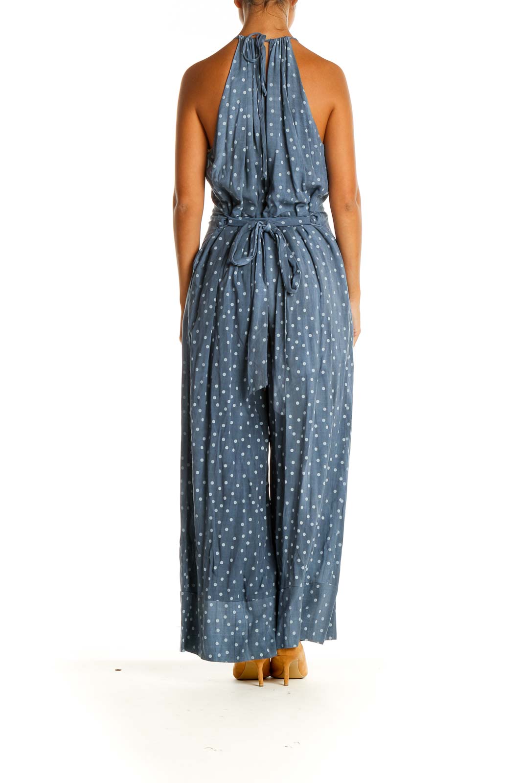 Blue Cocktail Polka Dot Fit & Flare Jumpsuit