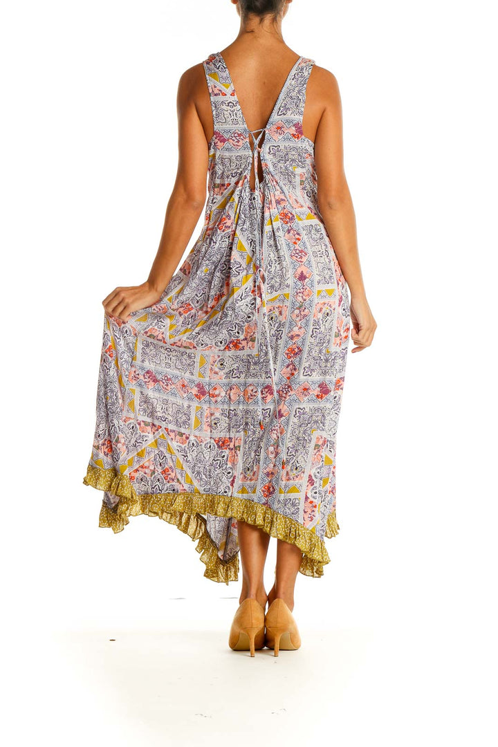 White Geometric Print Bohemian Fit & Flare Dress