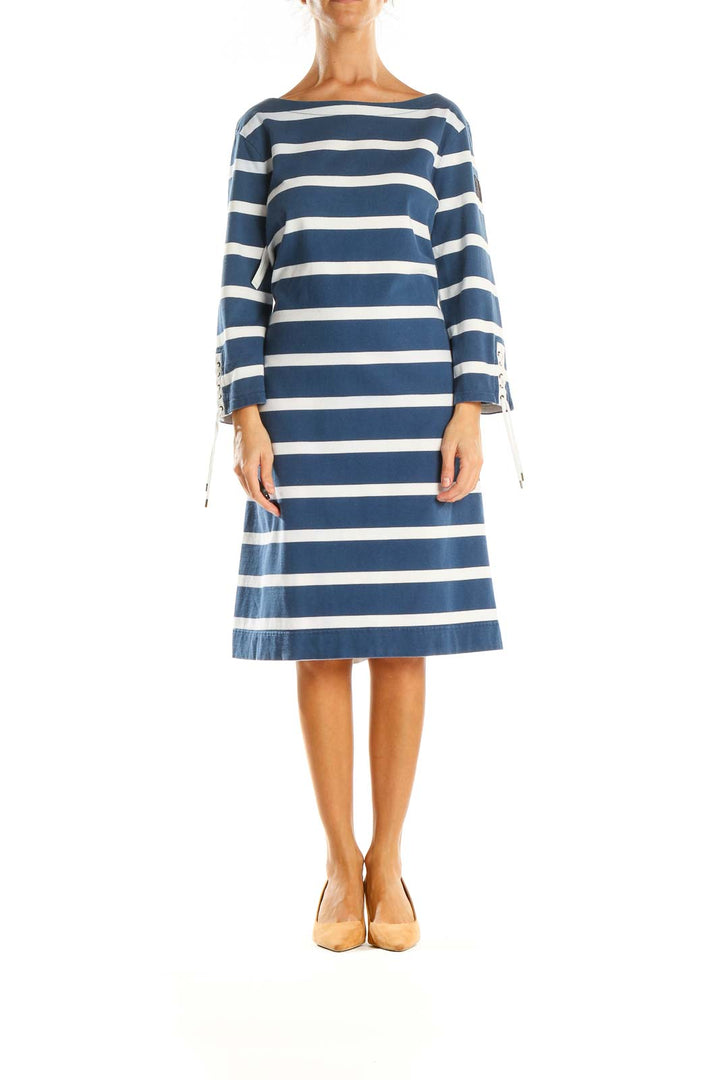 Blue Striped Day A-Line Dress