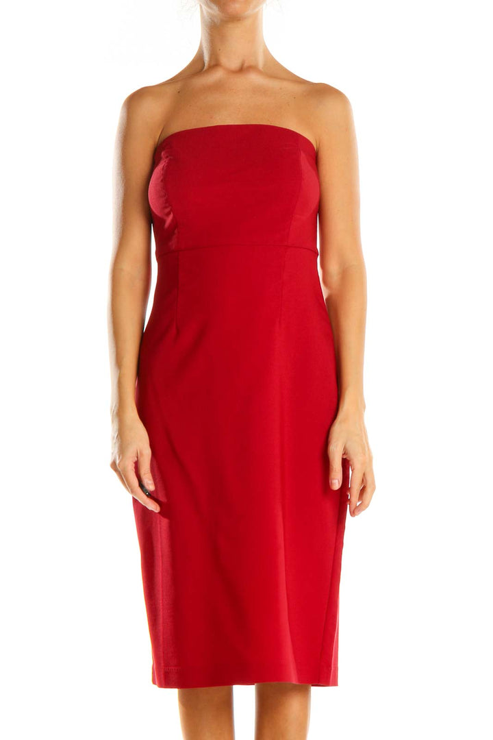 Red Solid Cocktail Sheath Dress