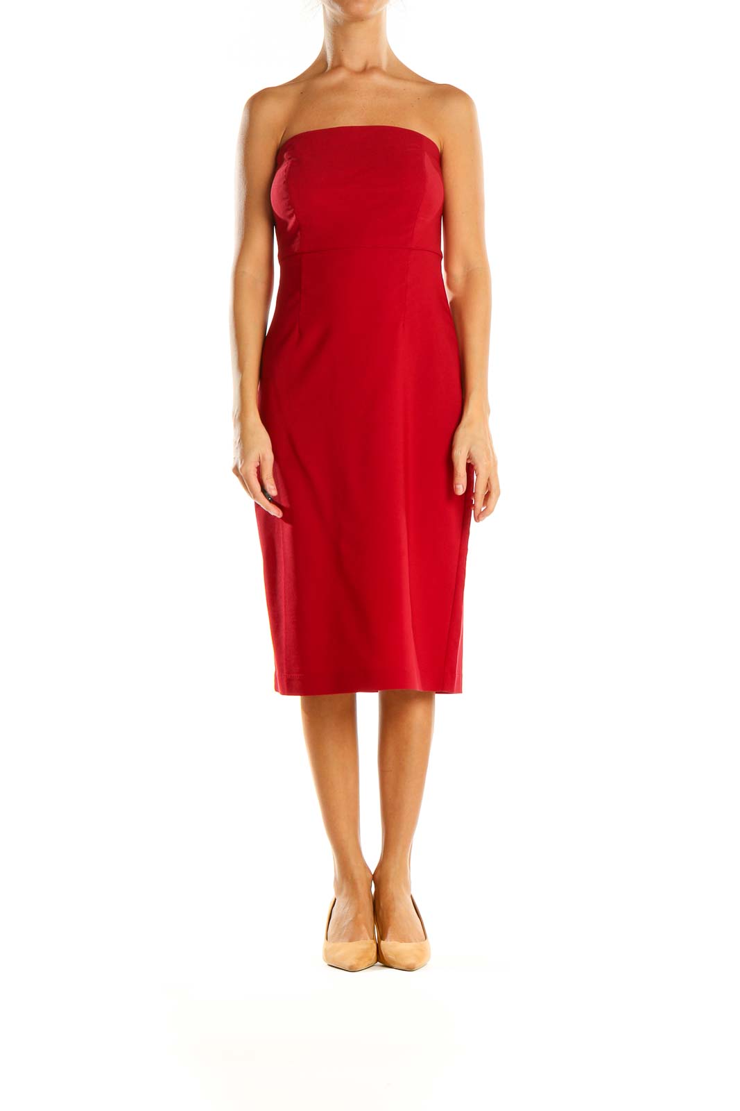 Red Solid Cocktail Sheath Dress