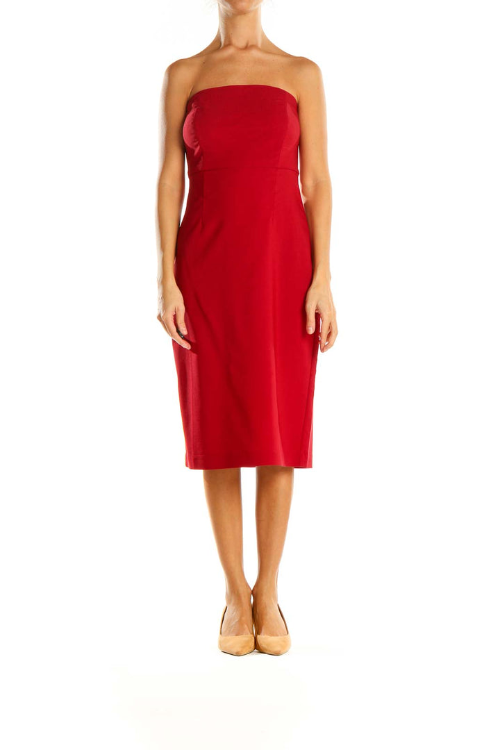 Red Solid Cocktail Sheath Dress