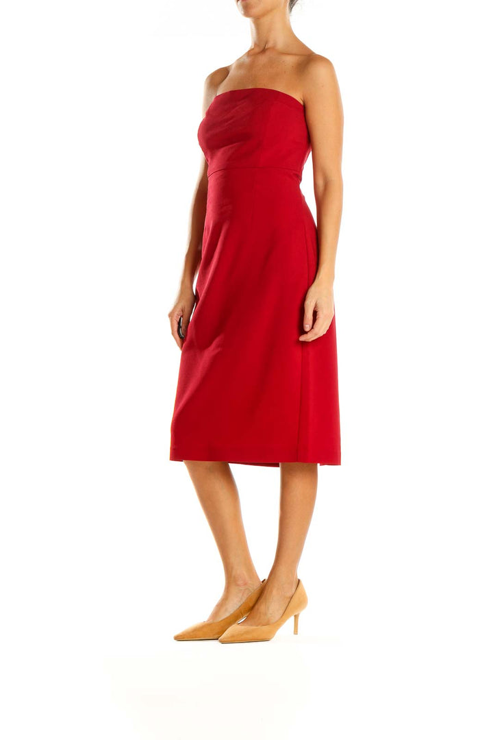 Red Solid Cocktail Sheath Dress