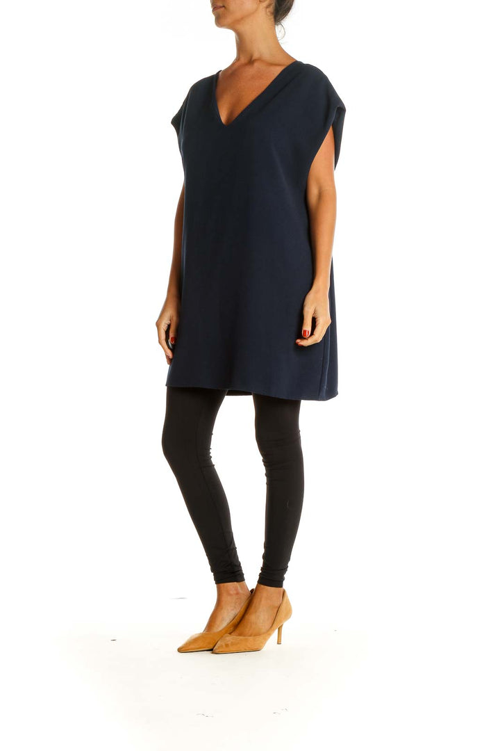 Blue Solid Day Shift Dress