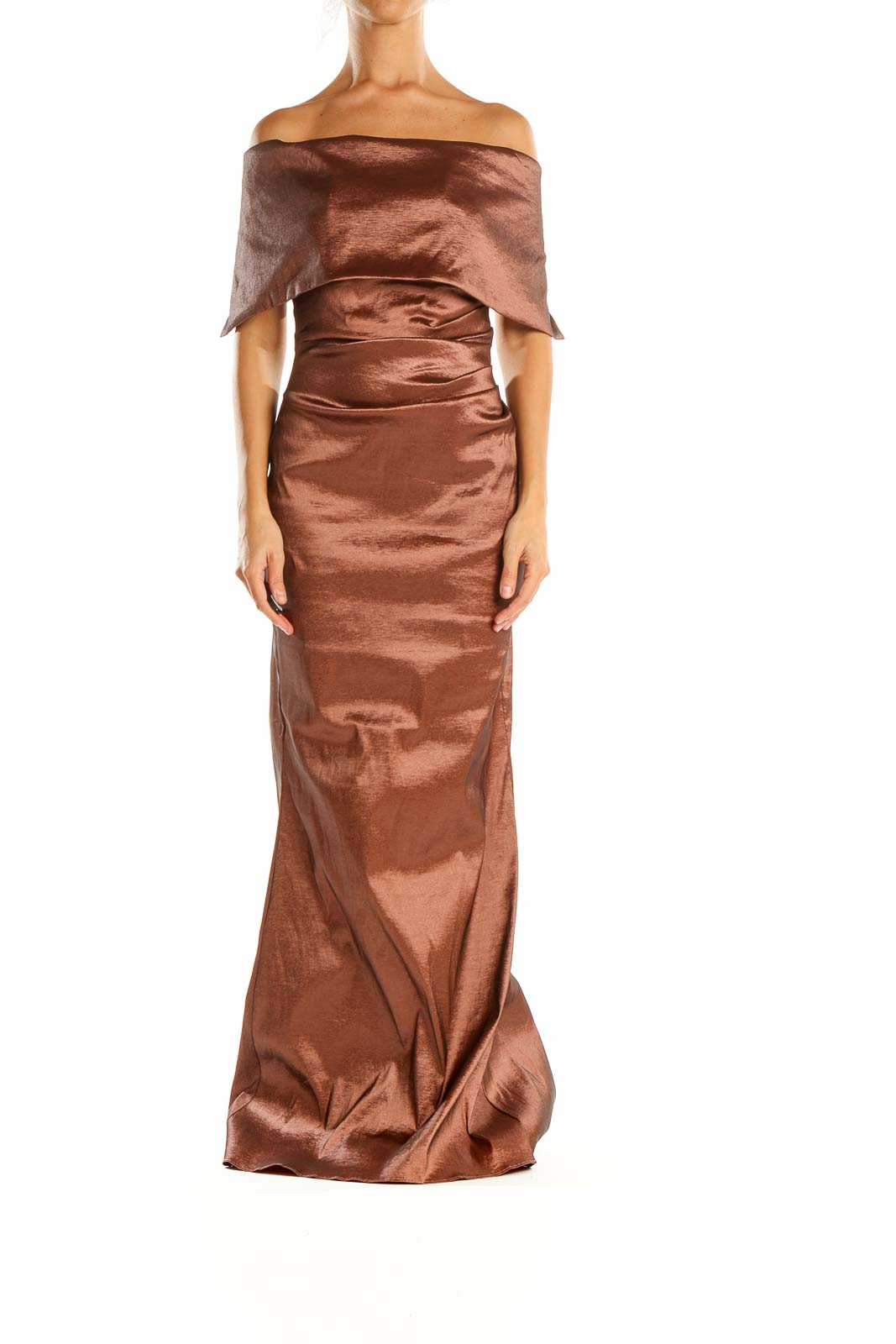 Brown Solid Classic Column Dress