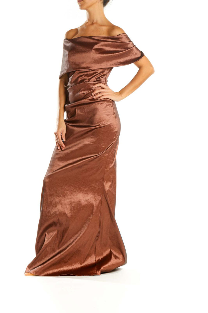 Brown Solid Classic Column Dress