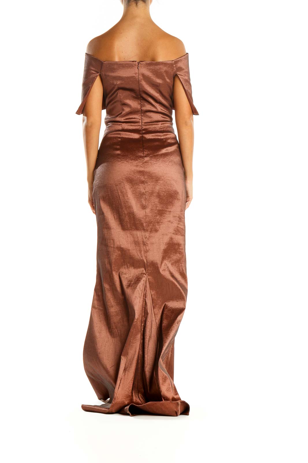 Brown Solid Classic Column Dress